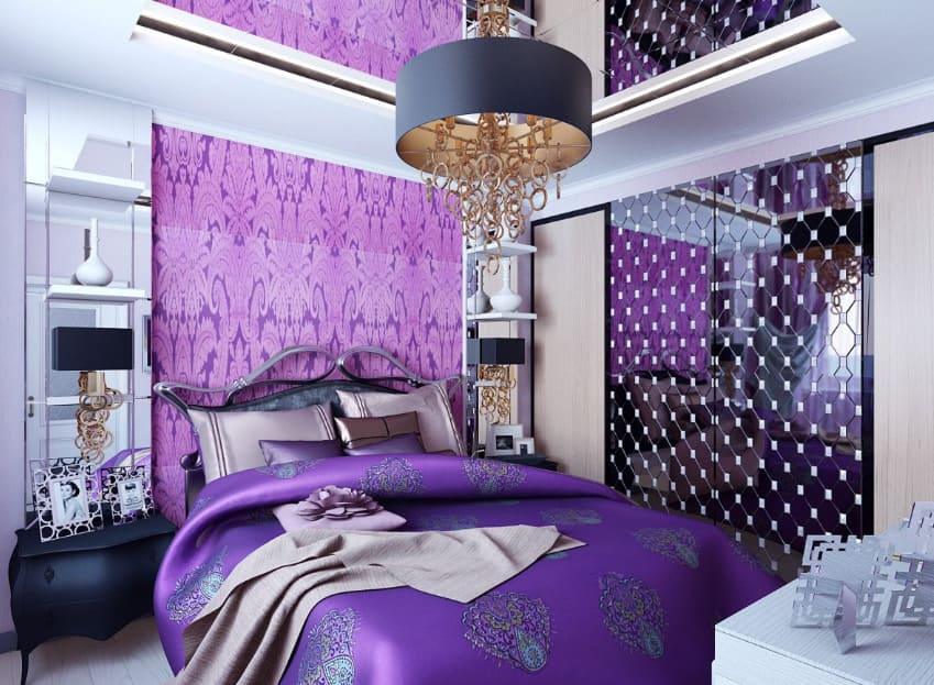 Фото дизайна фиолетовой спальни