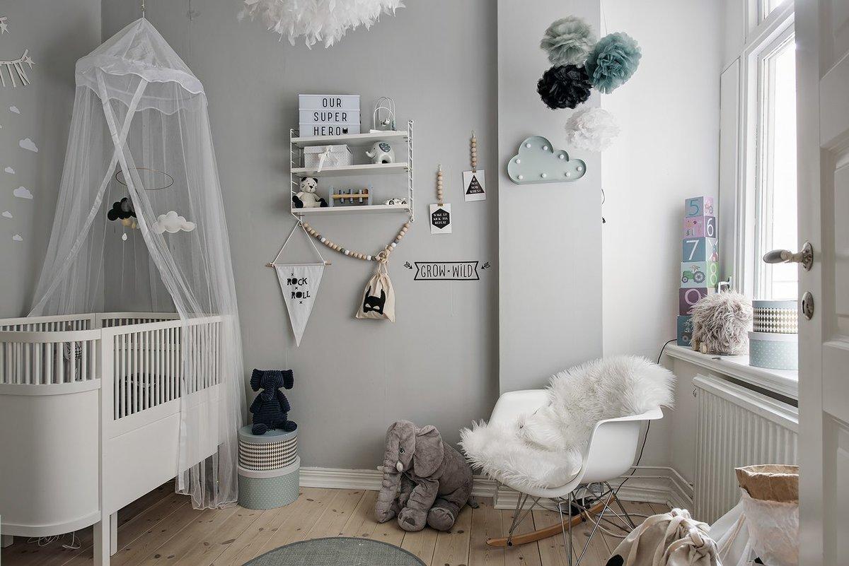 Скандинавский стиль комнаты для новорожденного